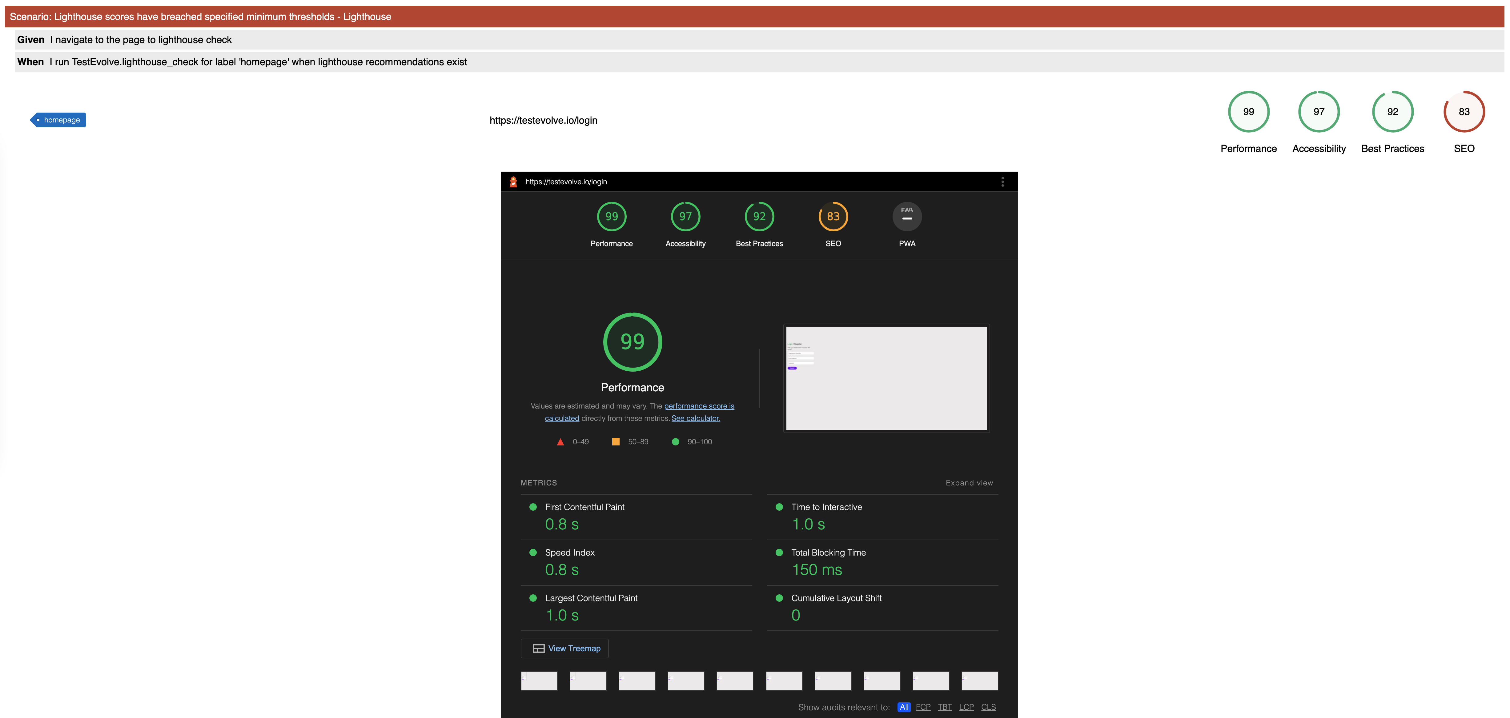 Lighthouse Report violation detail