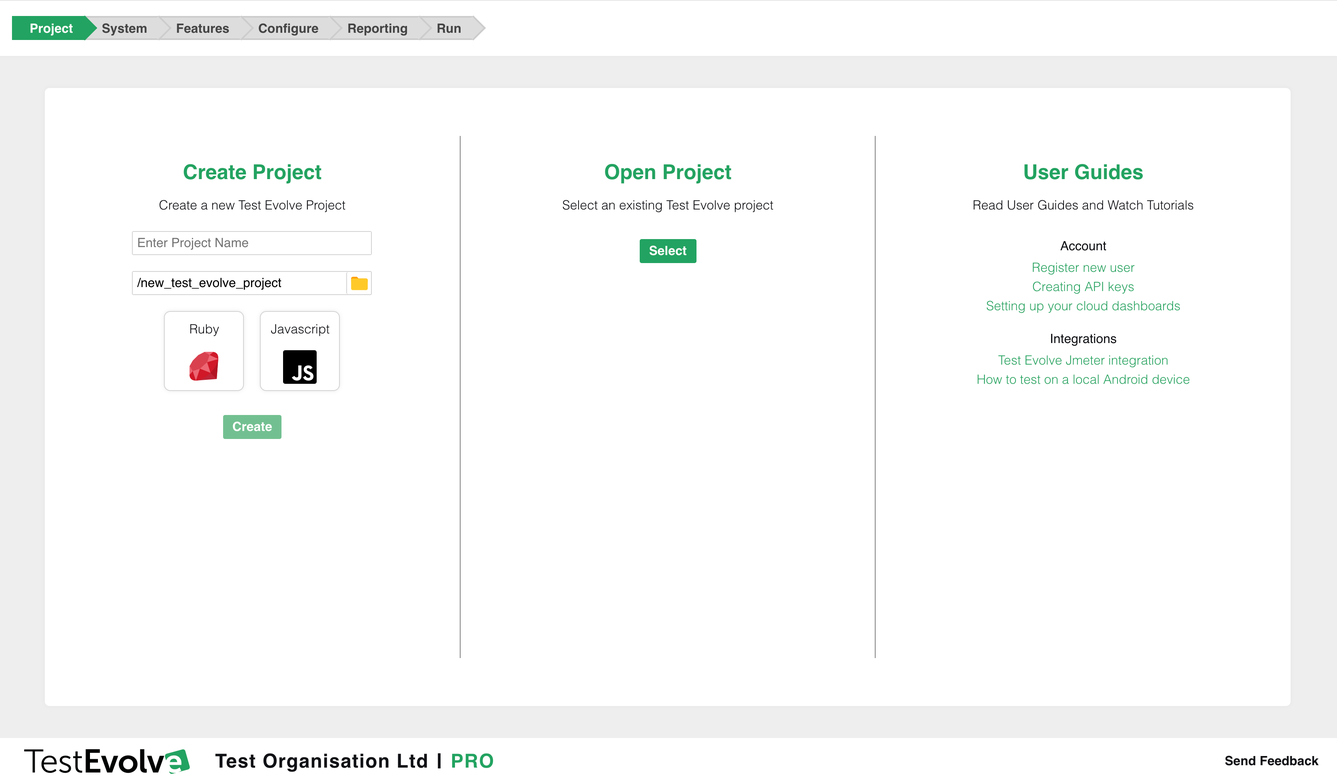 Create Project Screen
