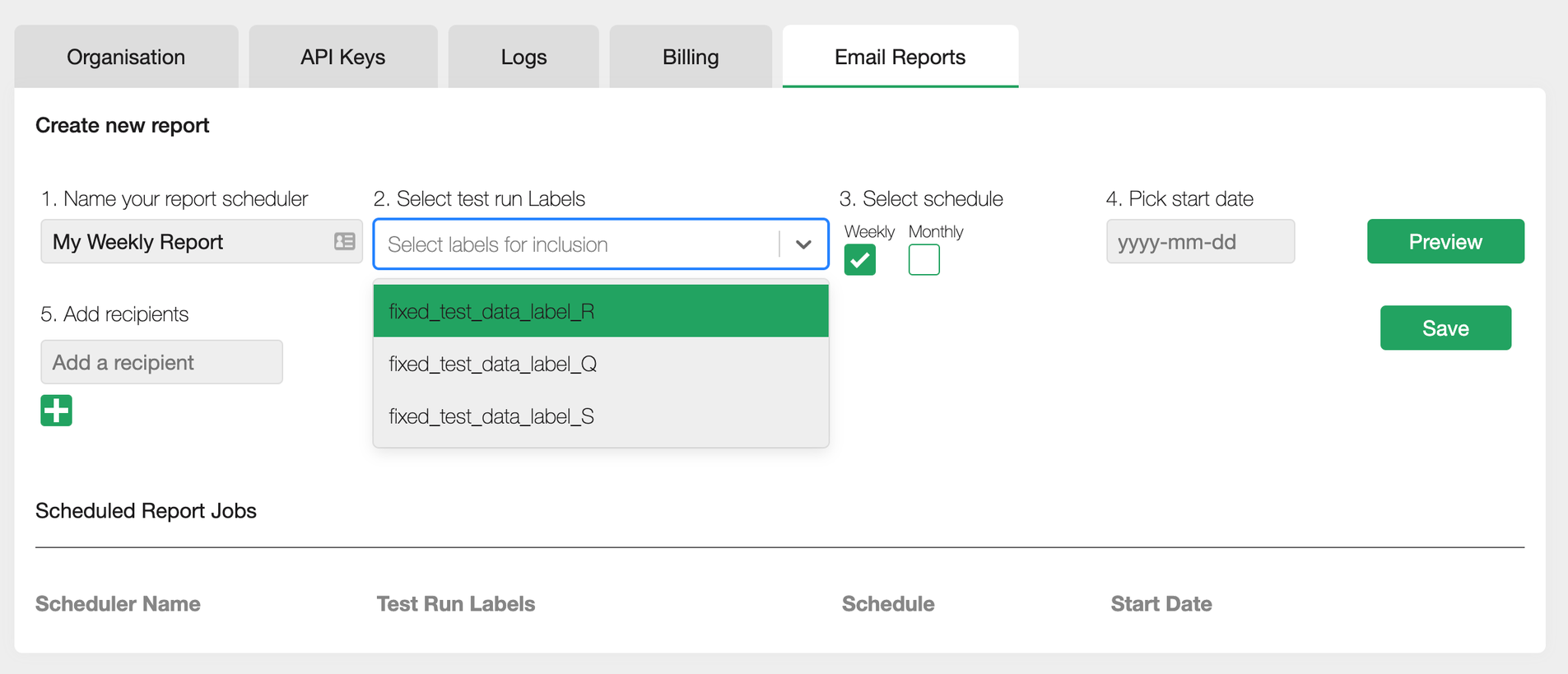 Choosing your email report labels