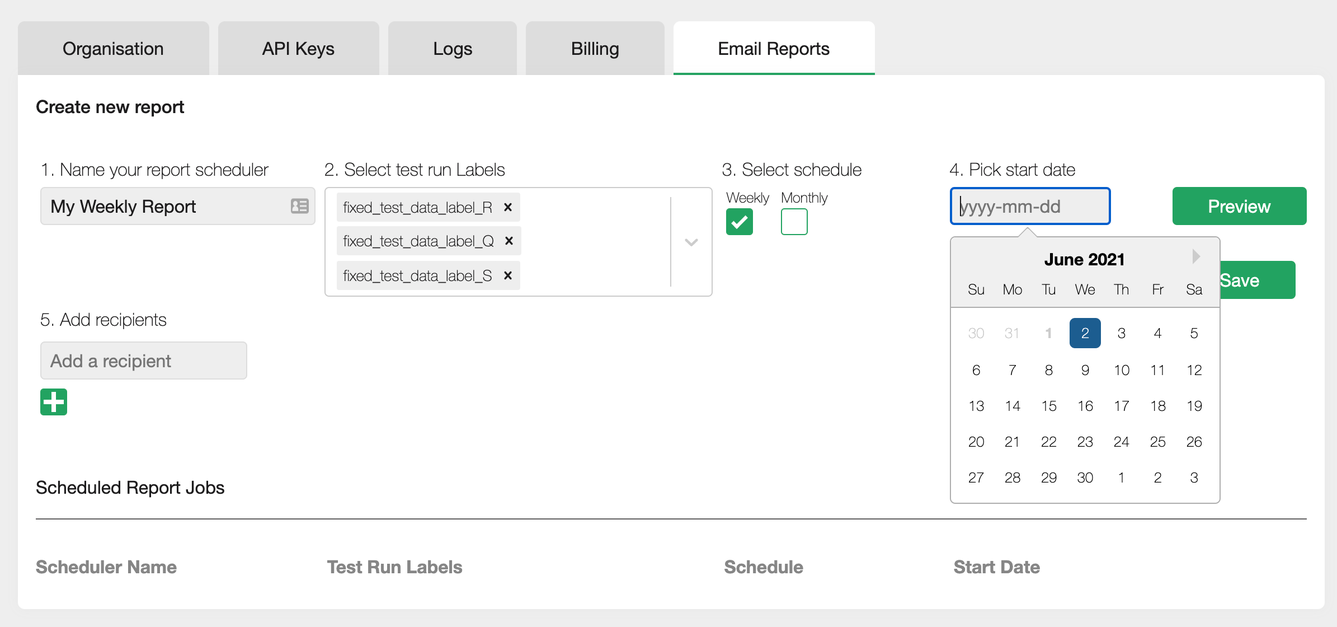 Choosing your email report start date