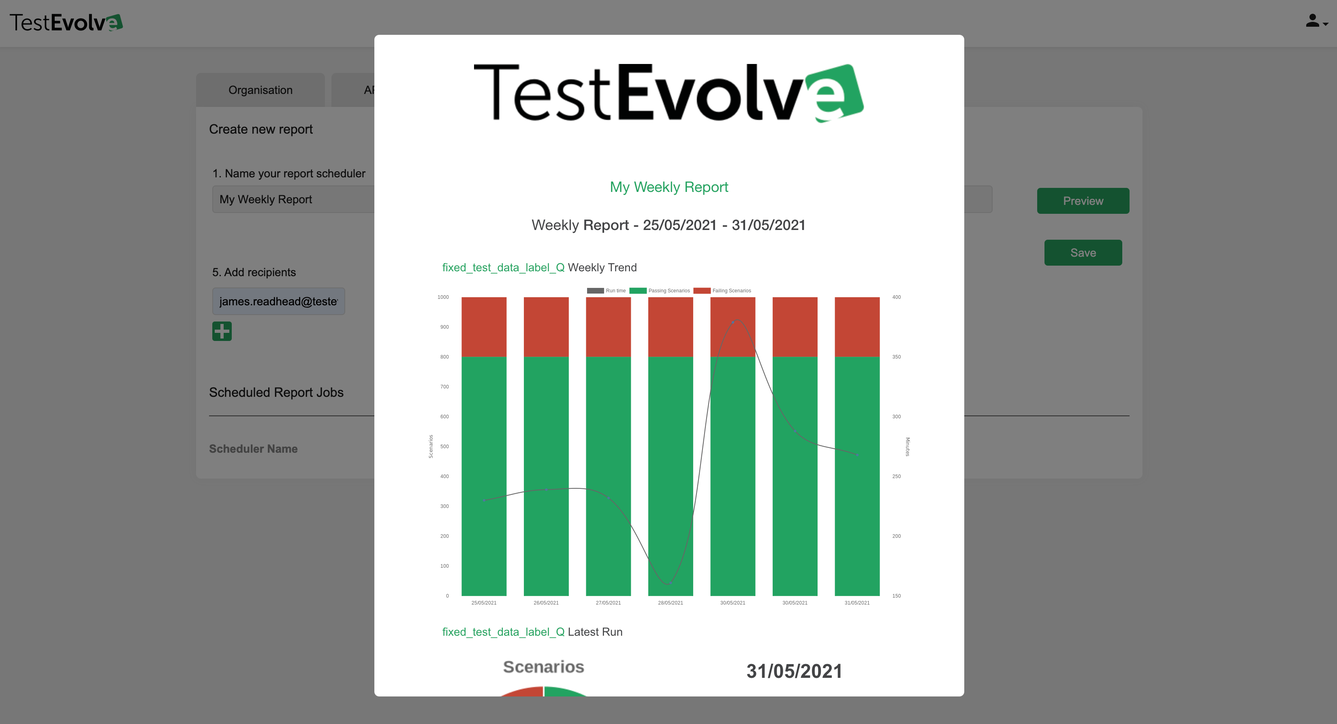 Email report preview top