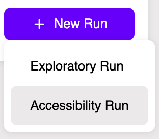 Accessibility Test Run creation button