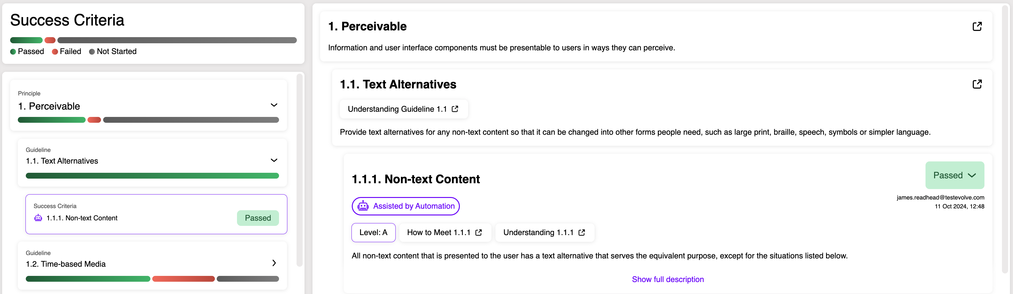 Accessibility Test Run Entry type picker