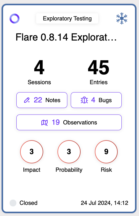 Exploratory Test Run card